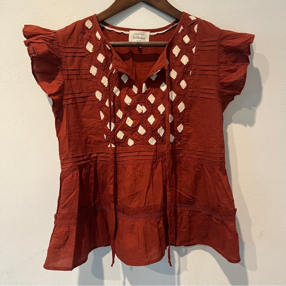Bohme Ria Flutter Sleeve Boxy Layered Cotton Lightweight Blouse - Picture 4 of 10